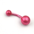 Λεπτομέρεια ροζ glitter piercing ομφαλού με καμπυλωτή μπάρα από ανοξείδωτο ατσάλι - Ανοιχτό Ροζ