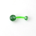 Green UV acrylic belly button ring with sparkling glitter balls on white background - Green