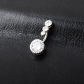 Silver navel piercing ring with large round white zircon and three small stones on a bar - Silver