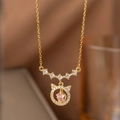 Collier chat plaqué or 18 carats avec pendentif pavé et gemme en étoile rose - Cercle Étoile (9106)