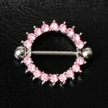 Nipple ring with geometric pink zircon stones on a stainless steel piercing barbell - Light Pink