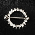 Silver circular nipple shield piercing jewelry with pavé clear cubic zirconia stones - White