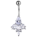 Flower belly button ring with AAA zircon teardrop crystals on stainless steel mount - Silver