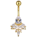 Golden belly button ring with teardrop zircon flower cluster on a white background - Gold