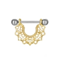 U-shaped mandala flower nipple shield piercing in gold and silver stainless steel - Gold