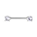 Polished stainless steel nipple ring with sparkling round cubic zirconia stones - Silver