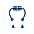Deep blue magnetic septum ring with interchangeable ball and spike ends in detail - Horseshoe with Replacement Ends / Blue