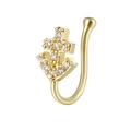 Gold anchor heart nose ring with white cubic zirconia crystals on white background - Anchor Style / Gold