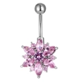 Surgical steel belly button ring featuring a pink marquise gemstone flower pendant - Light Pink