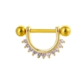 Détail d'un piercing téton doré avec pendentif en U serti de zircons cubiques clairs - Style Disposition Neuf Pierres en U / N° 10 Or