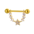Détail d'un piercing barbell doré avec étoile en zircone et chaîne de pierres serties - Style Pendentif Pentagramme / Style 6 Or