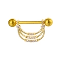 Détail de piercing barbell doré avec triple rangée de zircons en forme de croissant - Style Cluster d'Arcs à Trois Couches / Or No.8