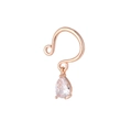 Detail showing a rose gold clip-on ring with a hanging pear-shaped cubic zirconia charm - Rose Gold Base White Zircon