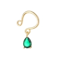 Detailed macro view of gold non-pierced earring with a green pear-cut zircon pendant - Gold Base Green Zirconia