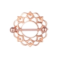 Rose gold mandala flower nipple ring shield with hollow diamond pattern and straight barbell - Rose Gold