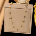Titanium steel crystal beaded necklace with brown tiger eye stones on beige jewelry box - Tiger Eye Stone Necklace (H162) / Gold