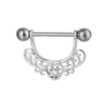 Piercing de téton argenté avec bouclier baroque et cinq zircons blancs étincelants - Style Creux Baroque / Style 7 Couleur Argent