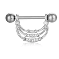 Piercing téton argenté avec trois rangées de zircons et design en métal torsadé - Style Cluster d'Arcs à Trois Couches
