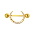 Piercing téton doré en forme de croissant avec zircons blancs et barres - Style Bouclier Croissant de Lune / N° 9 Or