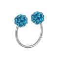 Macro detail of horseshoe ring featuring light blue pavé crystal balls and silver finish - Lake Blue