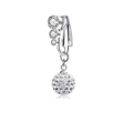 Silver non-piercing belly clip with three zircons and a sparkling paved crystal ball - No.1 White Rhinestone Ball