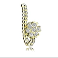 Gold rope style nose ring featuring a cluster of six clear cubic zirconia heart flowers - Flower Cluster Style / Gold