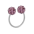 Detail of silver stainless steel C-shaped hoop ring with purple crystal pavé balls - Light Purple