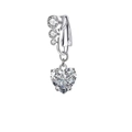 Non-piercing silver belly clip with three round zircons and a heart-shaped crystal pendant - No.2 Heart Shape
