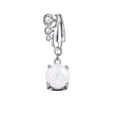 Silver non-piercing belly ring with three cubic zirconia stones and round white opal pendant - No.3 Synthetic Opal