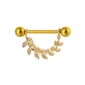 Piercing de téton doré avec pendentif en forme de feuille et zircons étincelants - Forme Branche d'Olivier / Style 2 Or