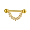 Piercing de téton doré brillant avec pendentif en U orné de zircons transparents - Feuille d'olivier / Or No.1