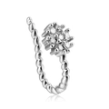 Silver-colored nose ring with flower-shaped zircon stone and twisted rope metal texture - Flower Cluster Style / White Gold