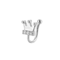 Silver crown fake nose ring with sparkling cubic zirconia stones and U-shaped clip - White