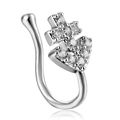Silver U-shaped non-piercing nose ring with shiny zircon leaf and crown design - Constellation Geometric Style / Steel