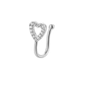 Silver non-pierced heart-shaped nose cuff clip with shimmering zircon inlay - No. 2 White
