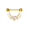 Piercing de téton doré avec motif en U filigrane vintage et zircons transparents - Style Creux Baroque / No.7 Or