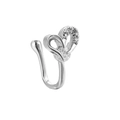 Silver heart-shaped clip-on nose ring with crystal accents and central zircon stone - White