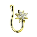 U-shaped gold nose ring with a star motif set with five sparkling white zircons - 5-Zirconia Star Style / Gold