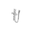 Silver cross non-pierced nose clip with sparkling zircons in a U-shaped design - No.4 White