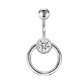 Polished stainless steel belly button ring featuring a circular sparkling zircon stone - Steel
