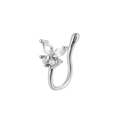 Silver butterfly clip-on nose ring with sparkling cubic zirconia stones and U-shape - Style 5 - Silver