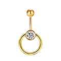 Golden stainless steel navel ring with a round zircon stone and hanging hoop - Gold
