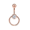 Elegant rose gold belly ring with round cubic zirconia and minimalist polished steel hoop - Rose Gold