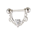 Barbell de téton argenté avec zircons brillants et support décoratif en dentelle ciselée - Style 11 Couleur Argent