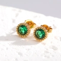 Détails de boucles d'oreilles vintage dorées avec pierres de zircon vert émeraude - Rond Vert
