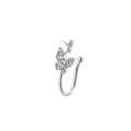 Silver double butterfly nose clip with pavé zircons and U-shaped non-piercing design - No.7 White
