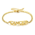 Detailed view of gold plated stainless steel Figaro chain bracelet with Cancer pendant - Cancer / Gold