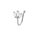Silver non-pierced crown nose cuff with three marquise-cut marquise-cut clear cubic zirconia - No. 9 Silver