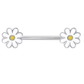 Surgical steel barbell piercing with white daisy flower ends and yellow centers - White