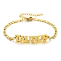 Golden Taurus zodiac pendant bracelet with polished stainless steel Figaro chain design - Taurus / Gold